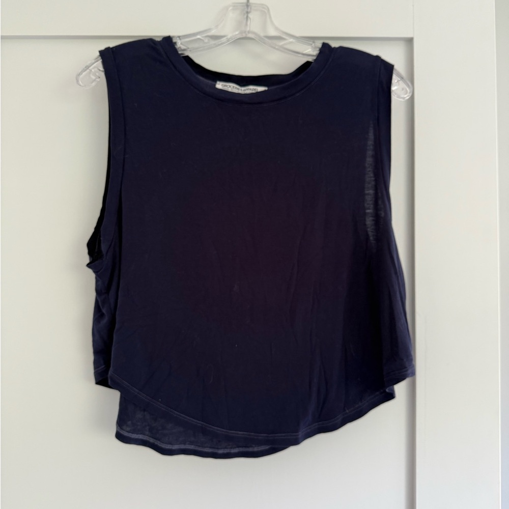 Groceries Apparel Blue Soft Sleeveless Crop Tee